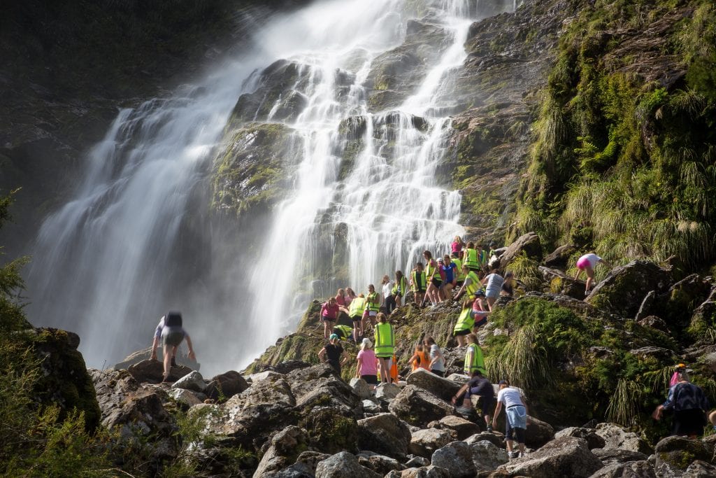 waterfall, school camp, fiordland, adventure southland ltd